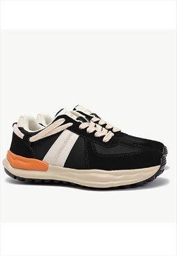 Retro classic suede sneakers double laces trainers in black