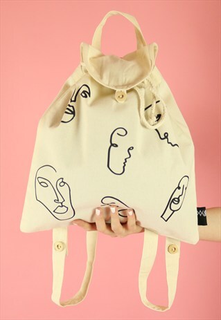 FACES PRINT CANVAS BACKPACK - BLACK ON NATURAL