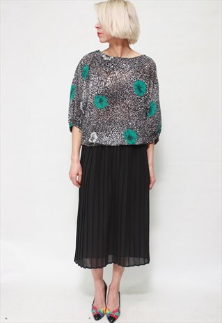 VINTAGE 80'S BEAUTIFUL AMAZING GREY FLOWER MIDI DRESS