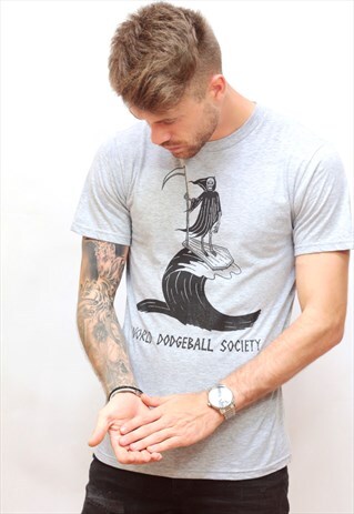 VINTAGE GREY GRAPHIC 'WORLD DODGEBALL SOCIETY' T-SHIRT