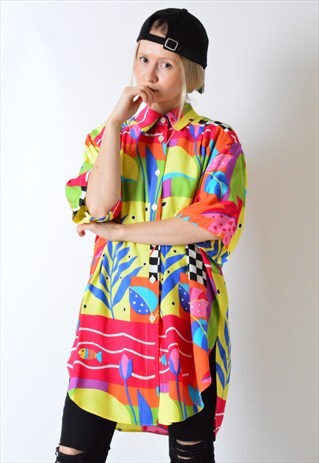 VINTAGE 80S COLOURFUL SASSY SHORT SLEEVE SHIRT