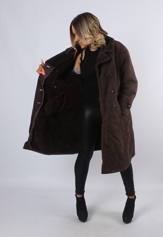 SHEEPSKIN SUEDE LEATHER SHEARLING COAT JACKET UK 14 (CK2R)