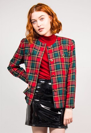 VINTAGE 90'S TARTAN PRINT SMART BOXY BLAZER JACKET