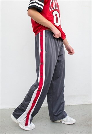 VINTAGE POPPER TRACK BOTTOMS ATHLETIC ELASTIC WAIST PANTS