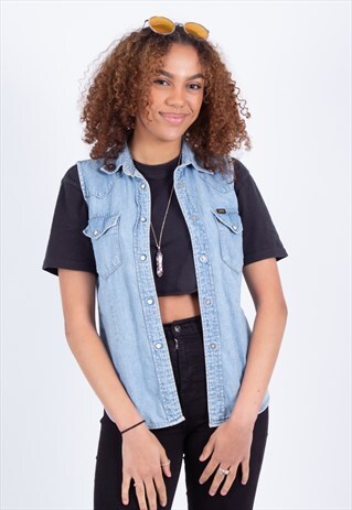 VINTAGE 90S LIGHT BLUE SLEEVELESS DENIM SHIRT LEE