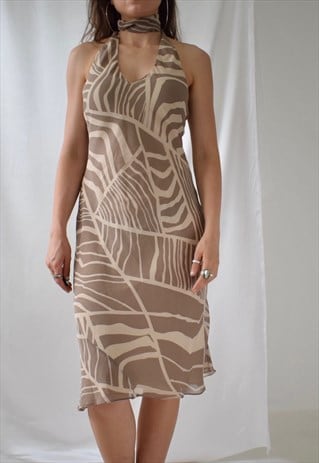 VINTAGE Y2K GIRAFFE ANIMAL PRINT HALTER WEDDING MIDI