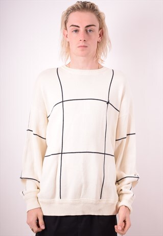 NAUTICA MENS VINTAGE JUMPER SWEATER LARGE WHITE 90S
