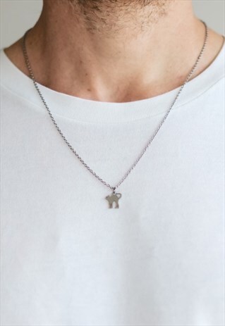 CAT CHAIN NECKLACE FOR MEN SILVER PENDANT GIFT FOR HIM