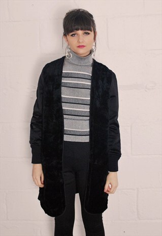 VINTAGE BLACK FAUX FUR & SATIN JACKET