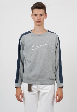 VINTAGE GREY NIKE LOGO CREW NECK PULLOVER SWEATSHIRT