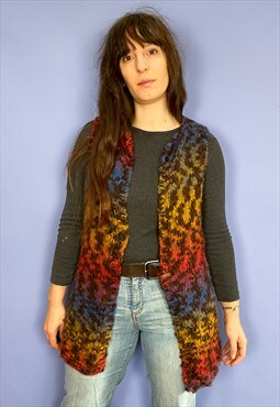 Vintage 90's Rainbow Knit Sleeveless Cardigan - S/M