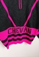 CHEWAN VINTAGE 80'S KNIT SWEATER 1/4 ZIP PULLOVER BLACK PINK