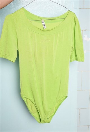 VINTAGE 90S JOOP BODYSUIT LEOTARD LIME GREEN LYCRA TANK TOP