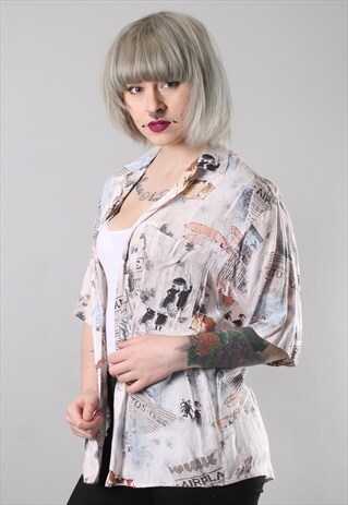 VINTAGE HAWAIIAN CRAZY PRINT SHIRT MEDIUM