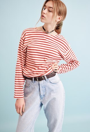 90'S RETRO NAUTICAL STRIPED KNIT OVERSIZED TEEN JUMPER TOP