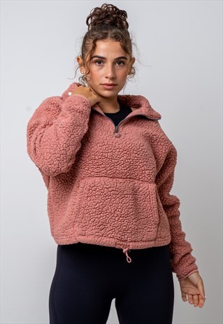 VINTAGE FLUFFY FLEECE SWEATER IN PINK LARGE