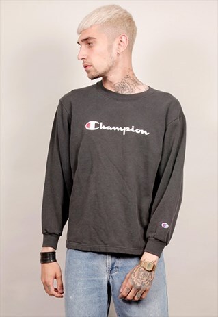 90'S VINTAGE MULTICOLOUR LOGO CHAMPION BLACK SWEATSHIRT