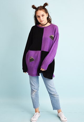 80'S RETRO EMBROIDERED OVERSIZED MOMS KNIT JUMPER