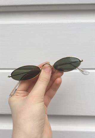UNISEX 80S STYLE SUNGLASSES GREEN SKINNY SLIM OVAL GLASSES
