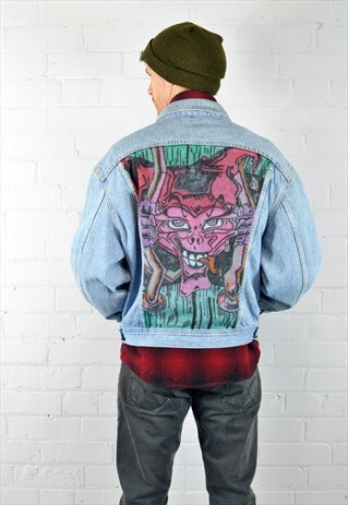 VINTAGE LEE LIGHT BLUE GRAFFITI DENIM JACKET