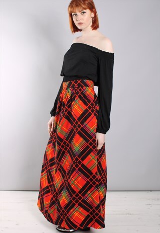 VINTAGE 70S BRIGHT CHECK MAXI SKIRT