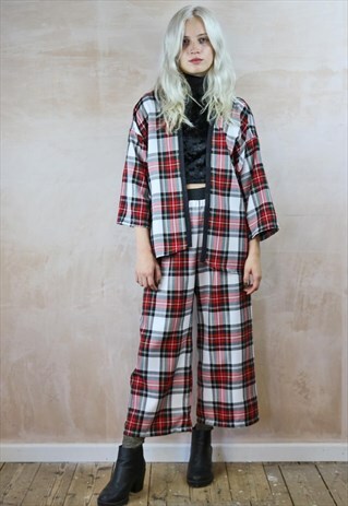 WHITE TARTAN CROP PANTS & KIMONO CO-ORDINATES
