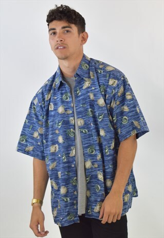 VINTAGE 90S BLUE PIERRE CARDIN HAWAIIAN SUMMER SHIRT