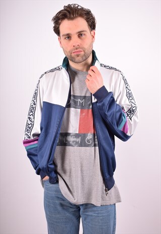 ASICS MENS VINTAGE TRACKSUIT TOP JACKET LARGE BLUE 90S