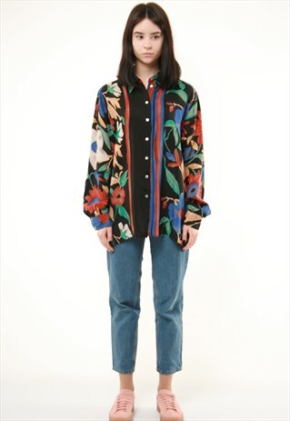RARE ABSTRACT PRINT PATTERN FLORAL CRAZY FESTIVAL SHIRT 240