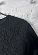 90S FLOWER LACE BLACK MINIMAL TOP / BLOUSE - S - M