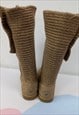 CLASSIC TALL KNEE HIGH BOOTS BROWN KNITTED BUTTON