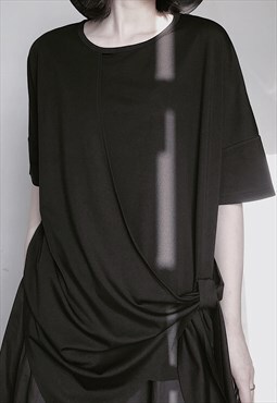 Gathered Knot-Detail Asymmetric Top in Black