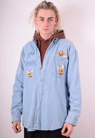 MENS VINTAGE DENIM SHIRT LARGE BLUE 90S