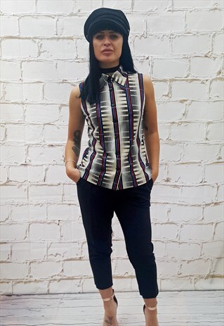 VINTAGE SLEEVELESS STRIPED BLOUSE