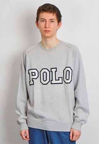 RARE VINTAGE 90'S POLO RALPH LAUREN LOGO GREY SWEATER