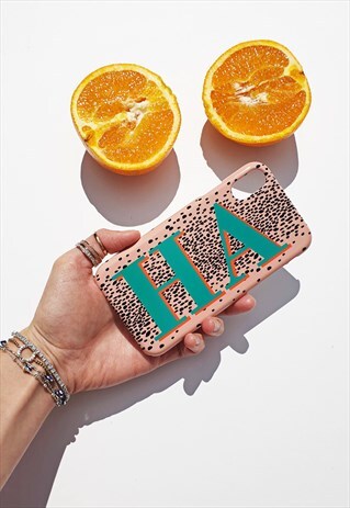 NUDE LEOPARD PRINT AND EMERALD GREEN PERSONALISED PHONE CASE