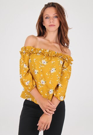 FLORAL PRINT FRILL BARDOT TOP