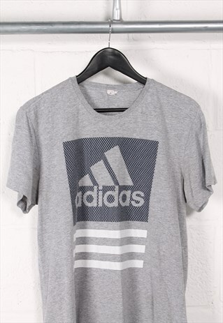 Vintage Adidas T-Shirt in Grey Crewneck Sports Top Medium