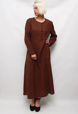 VINTAGE 90'S BEAUTIFUL AMAZING BROWN LINEN DRESS
