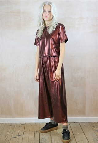 COPPER METALLIC CROP PANTS CO-ORDINATES