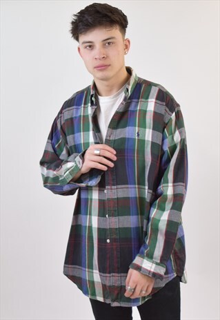 VINTAGE GREEN BLUE RALPH LAUREN FLANNEL CHECK SHIRT