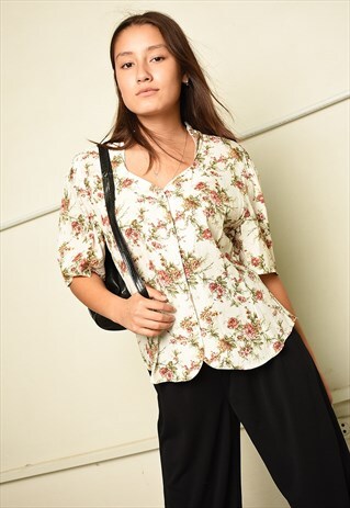 VINTAGE 90S RETRO PARIS CHIC FLORAL PRINT BLOUSE TOP