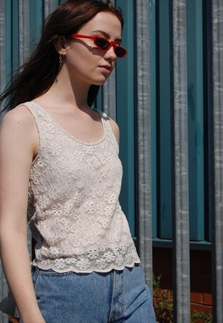 90S CREAM FLORAL DESIGN VEST