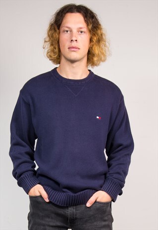 90'S TOMMY HILFIGER VINTAGE NAVY BLUE THIN KNIT JUMPER