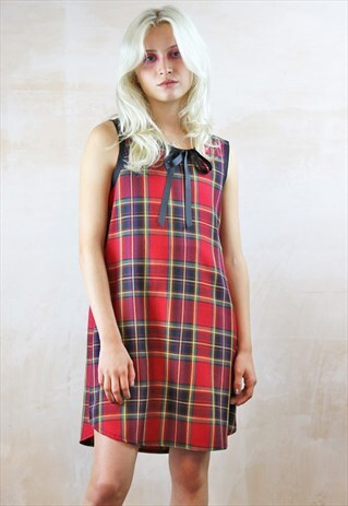 RED TARTAN PINAFORE BOW DRESS
