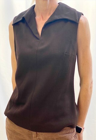 VINTAGE 70S SLEEVELESS TOP IN BROWN