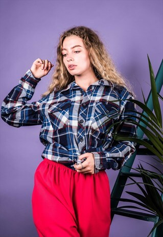 VINTAGE 1980S FLANNEL SHIRT WITH BLUE CHECKS