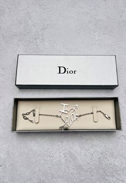 Christian Dior Bracelet Logo Silver Authentic Heart Monogram