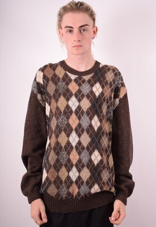 VALENTINO MENS VINTAGE JUMPER SWEATER LARGE BROWN 90S