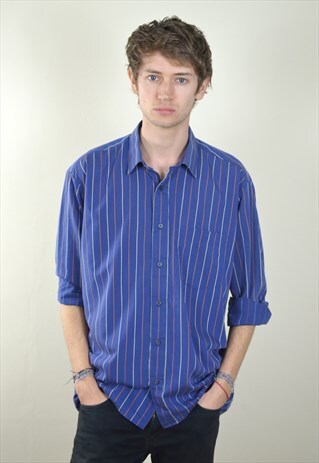90S VINTAGE DARK BLUE STRIPED FLANNEL SHIRT